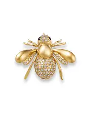 Bloomingdale's Fine Collection Black & White Diamond Bee Brooch in 14K Yellow Gold, 0.25 ct. t. w.
