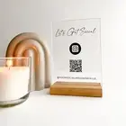 Personalized Wood Base Desk Table Stand Scan QR Code & Social Media Acrylic Sign
