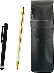Slim Cowhide Leather Pen Case Black Metal Touch Stick Black and Z66 Full Body Gold Hex Knock Metal Ballpoint Pen Set ASB-ALB-Z66KB