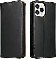 Genuine Leather Phone Case for iPhone 15/15pro/15pro Max/15 Plus, Wallet Style Folio Case with Magnetic Closure, Genuine Leather Anti-Fall Case,15plus,Black