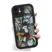Case for Case, Cute Mushroom Art Design Soft TPU Shockproof iPhone 12 Black