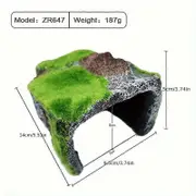 Tortoise Shelter Hide House, Realistic Moss Cave, Flocking Turtle Cave, Terrace Artificial Ornaments For Reptile Box Fish Tank Aquarium Decoration ...