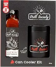 Grill Society Barbeque Can Cooler with Kickin Hot Sauce Kit