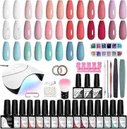 Gel Nail Polish Set VANREESA 16 Colours Gel Nail Polish Kit with U V Lamp White Red Pink Blue Gels Polishs Set with Base and Top Coat Manicure Art Salon DIY at Home Gifts for Women