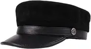[HAMKVBPR] Men's Leather Hat Leather Flat Top Hat Youth Cap General Casual Hat Show Face Small Autumn and Winter(Black,XX-Large)