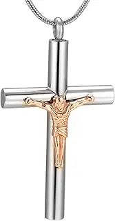 KETIME Cross Stainless Steel Cremation Pendant for Ashes Memorial Urn Necklace Keepsake for Men