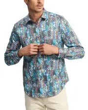 Robert Graham Merola Cotton Stretch Printed Classic Fit Button Down Shirt
