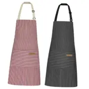 2 Pack Kitchen Cooking Aprons, Adjustable Bib Black Pinstripes/Pink Pinstripes