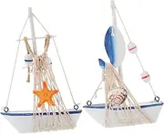Levemolo Rustic Sailboat Model Statue 2 Pack Mediterranean Decor Wooden Sailing Ship Ornament