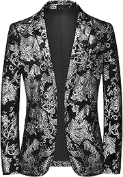 [SWJGLITTR] Mens Jacquard Suit Jacket Tuxedo Dinner Blazer Jackets Slim Fit Wedding Blazer Coats, Silvery, M