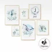 Baby, Girl, Boy Nursery Bedroom Wall Art Marine, Custom, Sea Animals, 6 prints