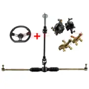 ATV Go Kart Steering Wheel Gear Rack Shaft Tie Rod Kit + 4 Stud Hub Stub Axle