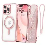 Designed for Case 6.3", [Glitter Card & Wrist Strap] iPhone 16 Pro Rose Gold