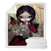 Beautiful Maiden with Red Butterfly Ferrets Throw Blanket