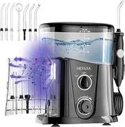 HEYAXA Water Dental Flosser for Teeth Cleaning with 1000ML Large Capacity and UV Storage, 10 Adjustable Pressure Electric Oral Irrigator with 7 Jet Tips, Gifts for Dental Health Seekers (Black)