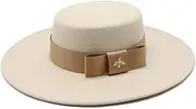 [Hcclijo] Winter French Ladies Flat Top Fedora Hat 10CM Brim Banquet Felt Hat Wedding Dress Cap