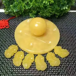 米黃玉貔貅七星陣蓮花底盤黃玉葫蘆元寶黃玉球七星風水擺件