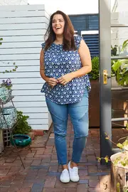 Pintuck Printed Top--HAND-118-DC