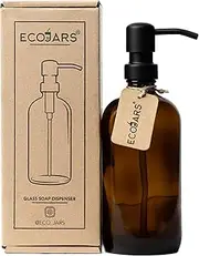 Amber Glass Jar Soap Dispenser with Black Stainless Steel Dispenser, BPA Free, Eco Friendly, 500ml, Housewarming Gift Box