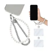 cobee Pearl Beaded Phone Wrist Strap, Anti Lost Stainless Steel Phone Chain L...
