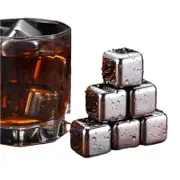 6Pcs Stainless Steel Whiskey Wine Stone Ice Cube With Tong Reusable Cooling Rock