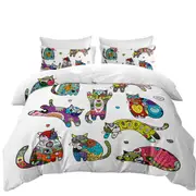 Multi Colored Oriental Patterns Cats Quilt Cover