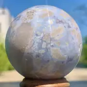 220G Natural Sakura Flower Agate QUARTZ Sphere Crystal Ball Reiki Healing