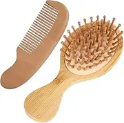 2 Pcs Hair Brush for Hair Growth, Natural Bamboo Beech Bristles Detangling Wooden Paddle Hairbrush for Massaging Scalp, for Women Men and Kids, for All Hair Types, with Ergonomic handle