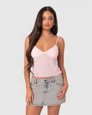 EDIKTED Womens Serafina Sheer Mesh Tank Top PINK