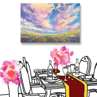 在飛比找momo購物網優惠-【24mama 掛畫】單聯式 油畫布 雲彩 風景 七彩花朵 