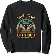 [X.Style] Level Up to 15 Retro 15th Birthday 2008 Gamer Decor Boy Men Sweatshirt ds1210 Sweater (S) Black