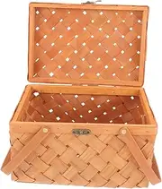 HIAKDOFT Wood Woven Picnic Basket Practical Storage Basket for Fruits Snacks and Sundries Versatile Outdoor Container with Sturdy Handle for Camping and Home Decor