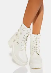 [Koi Footwear] White Amabilis Flower Platform Boots