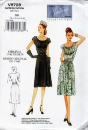 Vogue Sewing Pattern 8728, Retro 1946 Fitted Shirred Dress, Sizes 8 - 14 New