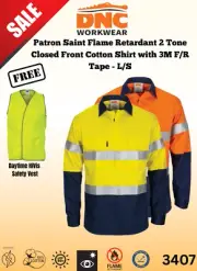 DNC Mens Patron Saint 2Tone Closed Front FR Work Shirt FREE Safety Vest 3407
