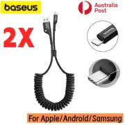 2X Baseus Car Charging Cable Coiled Spring Nylon Type C Charging Apple Samsung