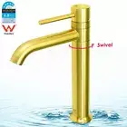 Brushed Gold Tall Round Basin Mixer Bathroom Vanity Swivel Spout Tap Laundry Set