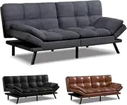 ALFORDSON Convertible Sofa Bed 3-Seater, Linen Fabric Upholstery Armchair Lounge, Split-Back Design with 3-Angle Recliner, 182 cm, Fabric Dark Grey