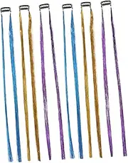 VICASKY 6pcs Sparkly Hair Tinsel Strands Shiny Tinsel Hair Extensions for Fairy Braiding Styles Occasion