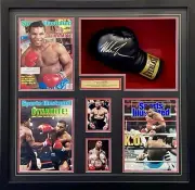 MIKE TYSON Signed Glove Boxing + Photo Collage Box FRAMED PSA/DNA COA
