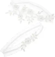 [LIGIGWASH] Lace Flower Garter Pearls Elastic Bridal Leg Band for Wedding Prom Special Occasions Stylish Leg Accessory White