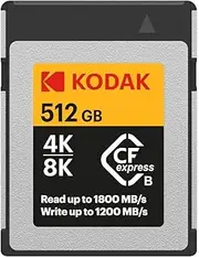 Kodak CFexpress Type B 512GB Memory Card with 1800MBps Read and 1200MBps Write (EKMCFX512GK)