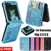 For Samsung Galaxy Z Flip 3 4 5 6 Case Wallet Card Holder Glitter Leather Cover