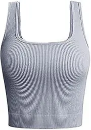 [Generic] Womens Camisole Shelf Bra Women's Tank Tops Ribbed Seamless Workout Exercise Shirts Yoga Crop Tops Crop Top Camisole with Shelf Bra