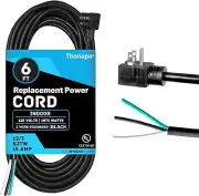 12 Gauge Flat Plug Power Cord 6 Ft - 15 Amp Appliance Extension Cord for Univers