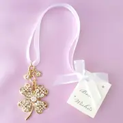 Gold 4 Leaf Clover with Crystal Diamantes Wedding Bridal Good Luck Charm