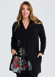 [TS] Taking Shape Applique & Foil Natural Tunic Size 18 in Black, Viscose - Plus Size Women's Clothing Black