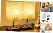 Fully Dimmable Table lamp, Lamps with Two Phone Stands and AC Outlet, Bedside
