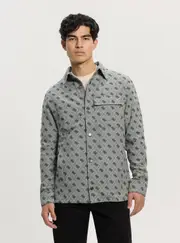 GUESS Blue Logo Monogram Shirt Jacket Size: XS, Polyester