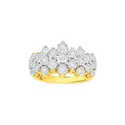 9ct Gold Diamond Large Cluster Band